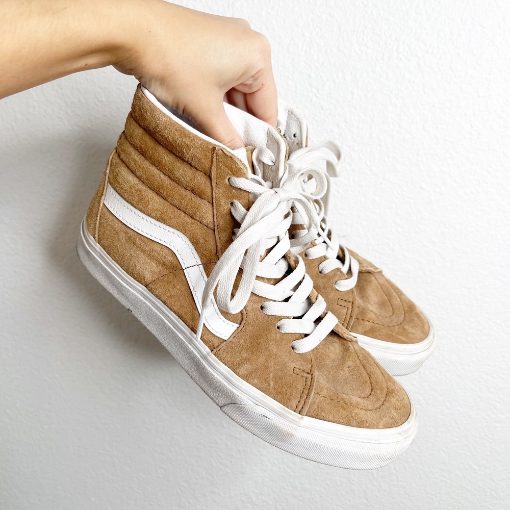 Vans Sk8-Hi Suede High Top Sneakers Tobacco Brown White Womens 8 Mens 6.5